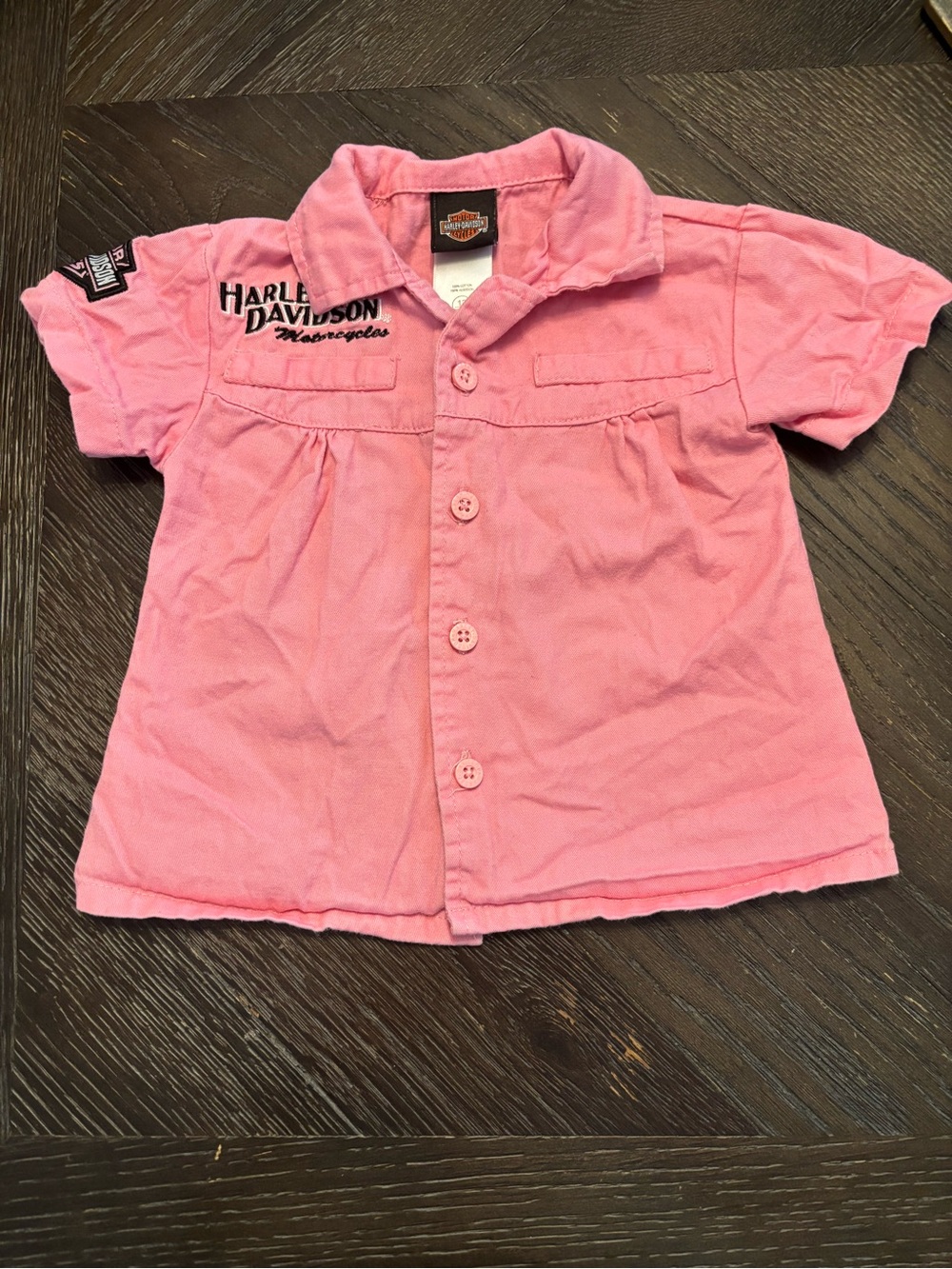 Harley-Davidson Girls Pink Button-Front Camp Shirt